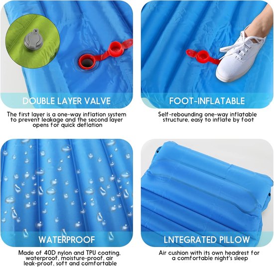 Zelfopblazende Campingmat Voetpers Opblaasbare Mat Ultralichte Opblaasbare Slaapmat Waterdicht Matras 10 CM Verdikte Dubbele Slaapmat (Blauw) — afbeelding 5