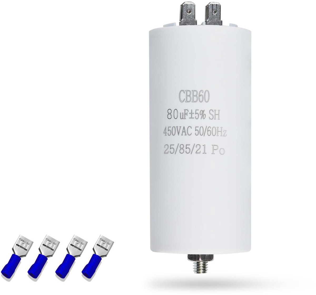 CBB60 Motorcondensator 80µF, 450V Condensator 50/60Hz Startcondensator 80µF Motorloopcondensator Aansluiting M8 voor elektromotor