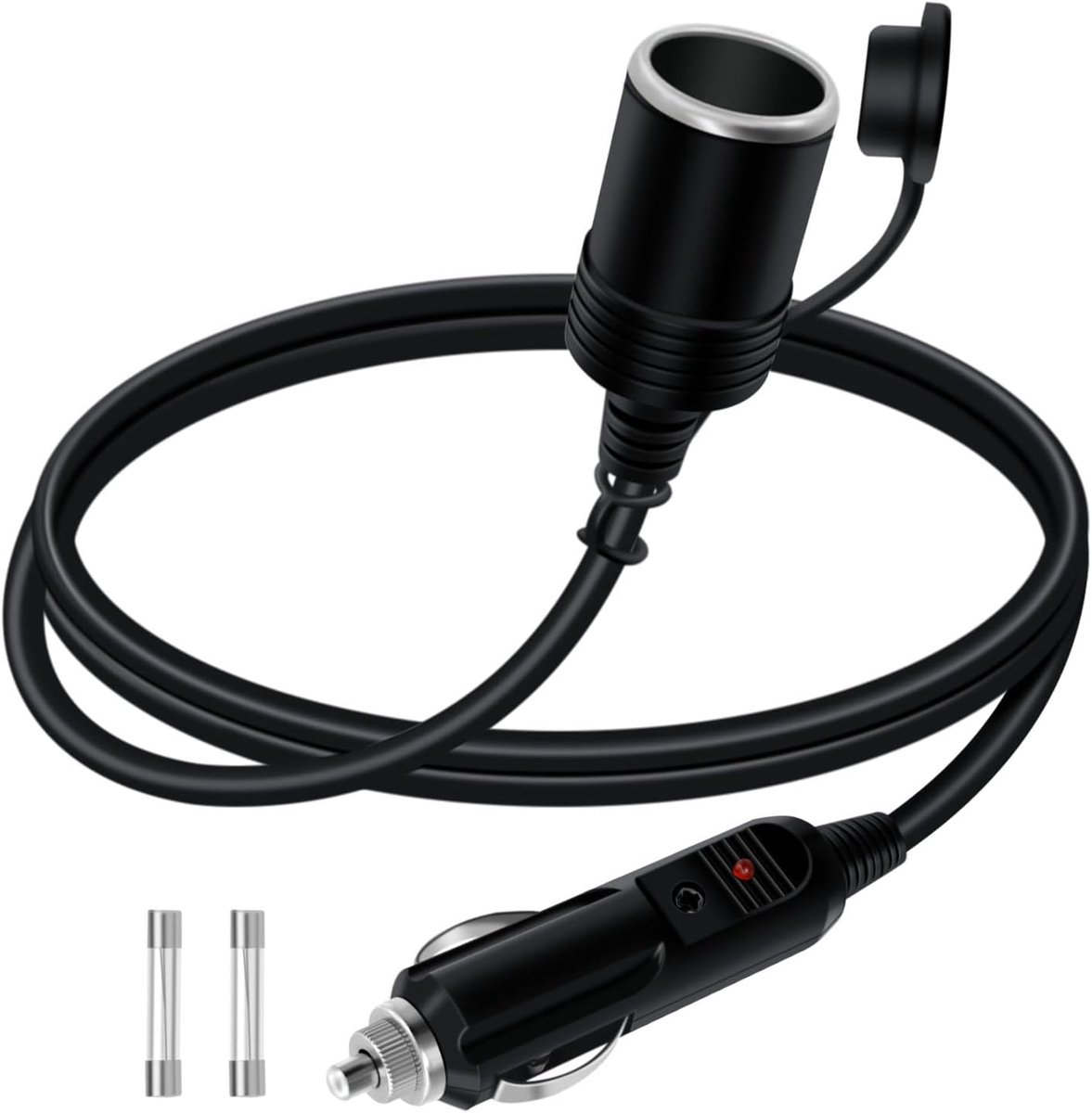 Verlengkabel voor sigarettenaansteker 12V 24V Verlengkabel voor sigarettenaansteker Heavy Duty 16AWG 15A Zekering met LED-lampje en waterdichte hoes Geschikt voor auto's, motorfietsen(2 m)