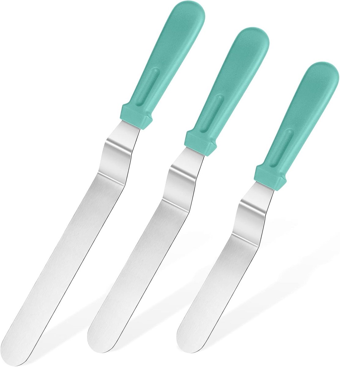 Spatels 18/0 RVS Paletmes (ES,Teal) | Set van 3, Paletmes voor het bakken van Cake Decorating Frosting, 15/20/25cm Metalen Mes met 12cm PP Plastic Handvat