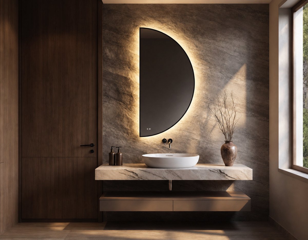 Mawialux LED Badkamerspiegel - Halfrond Rechts - 60x120cm - Jill - Mat zwart rand