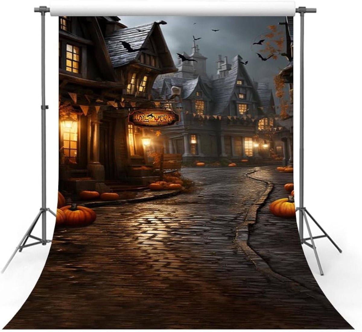 5x7ft Halloween Fotografie Achtergrond Pompoen Vleermuis Kasteel Horror Nacht Portret Achtergrond Kinderen Party Decoratie Banner Studio Benodigdheden