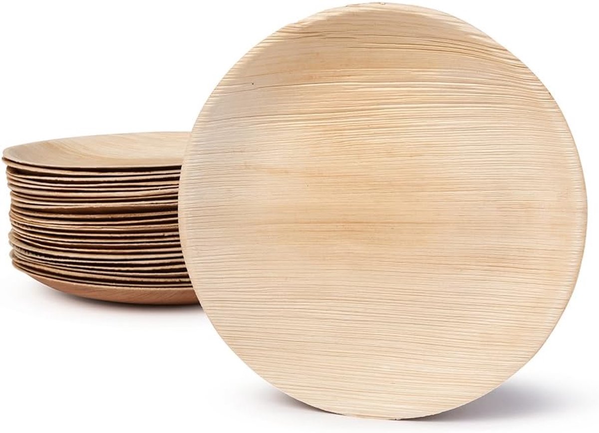 DTW05389 wegwerpborden van palmblad, 25 stuks, rond, Ø23 cm, composteerbaar