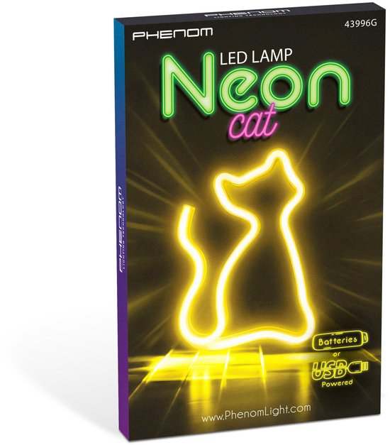 Nachtlamp Kind - Neon LED Lamp Kat Kinderkamer – Warm Wit – USB & Batterij – Decoratieve Tafellamp voor Kinderkamer – 28,5 x 24,5 cm van PHENOM LIGHTING TECHNOLOGY — afbeelding 2