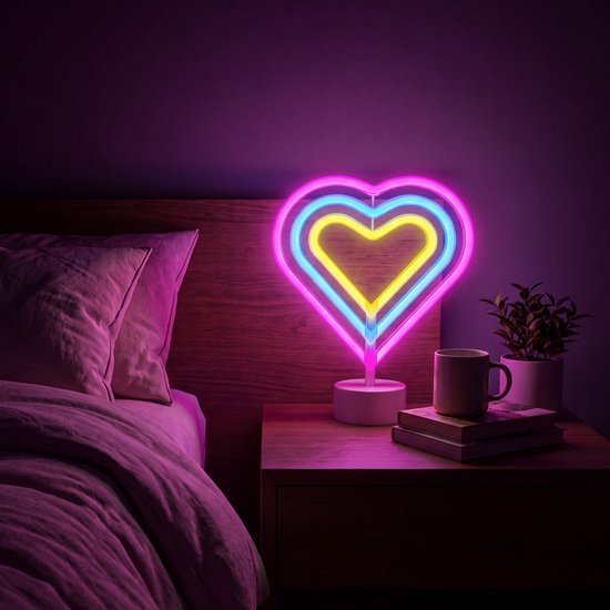 Nachtlamp Kind - Neon LED Lamp Hart Kinderkamer - Multicolor - USB & Batterij - Hartvormige Sfeerlamp - Kinderkamer & Slaapkamer - 25,2 x 23 cm van PHENOM LIGHTING TECHNOLOGY — afbeelding 3