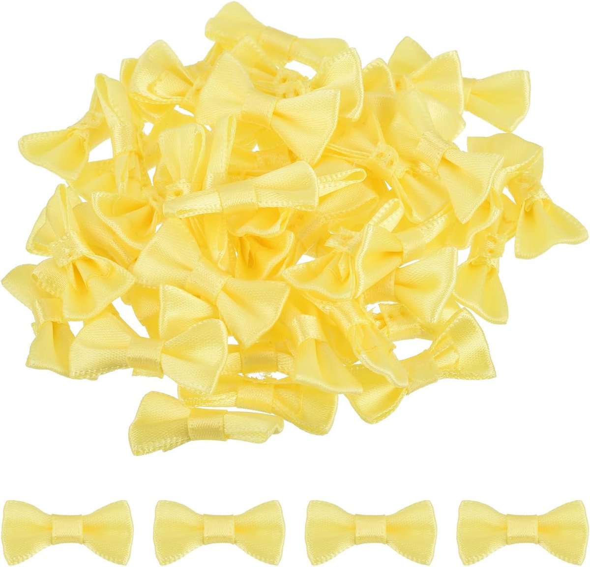 100 stuks Gele Vlinders 3,5 x 1,6 cm Mini Strikken voor Ambachten Kleine Satijnen Strikken Groothandel voor DIY Naaien Scrapbooking Huwelijkscadeau Cadeau Woondecoratie