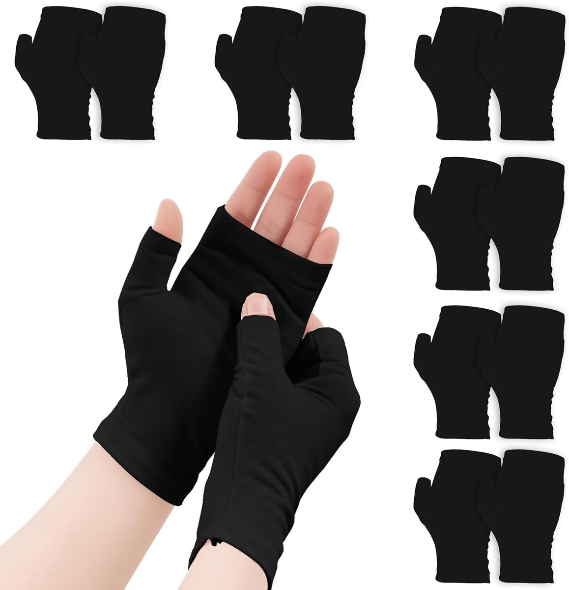 6 paren Handschoenen voor eczeem zonder vingers, soepele katoenen zwarte eczeemhandschoen, dermatologische katoenen handschoen