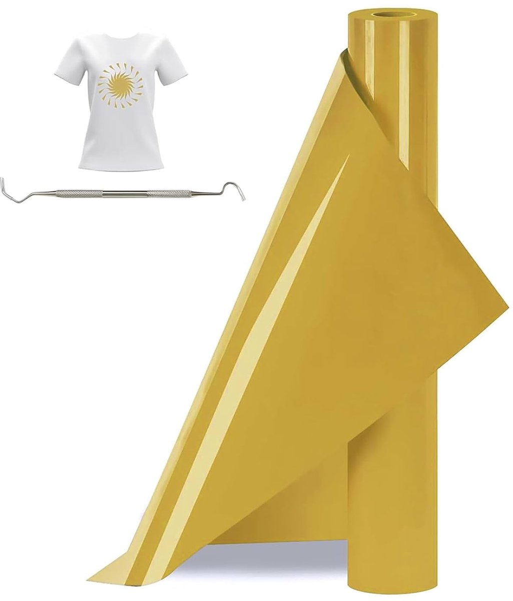 Goud Opstrijkbare Vinylrol Voor Stoffen, 30.5cm X 377cm Iron On Heat Transfer Vinyl met Wiedgereedschap, Opstrijkbare Flex Voor Stoffen, T-Shirts (Goud)
