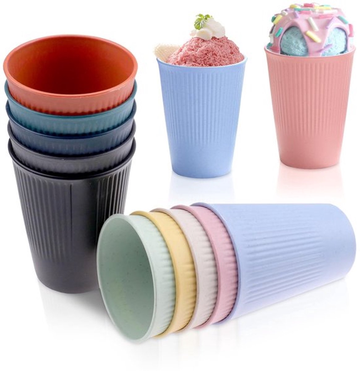 Bekerset 10 Stuks - Herbruikbare Kunststof Bekers - Multifunctioneel - Antislip - 450 ml - BPA-vrij, Duurzaam - Drinkbekers