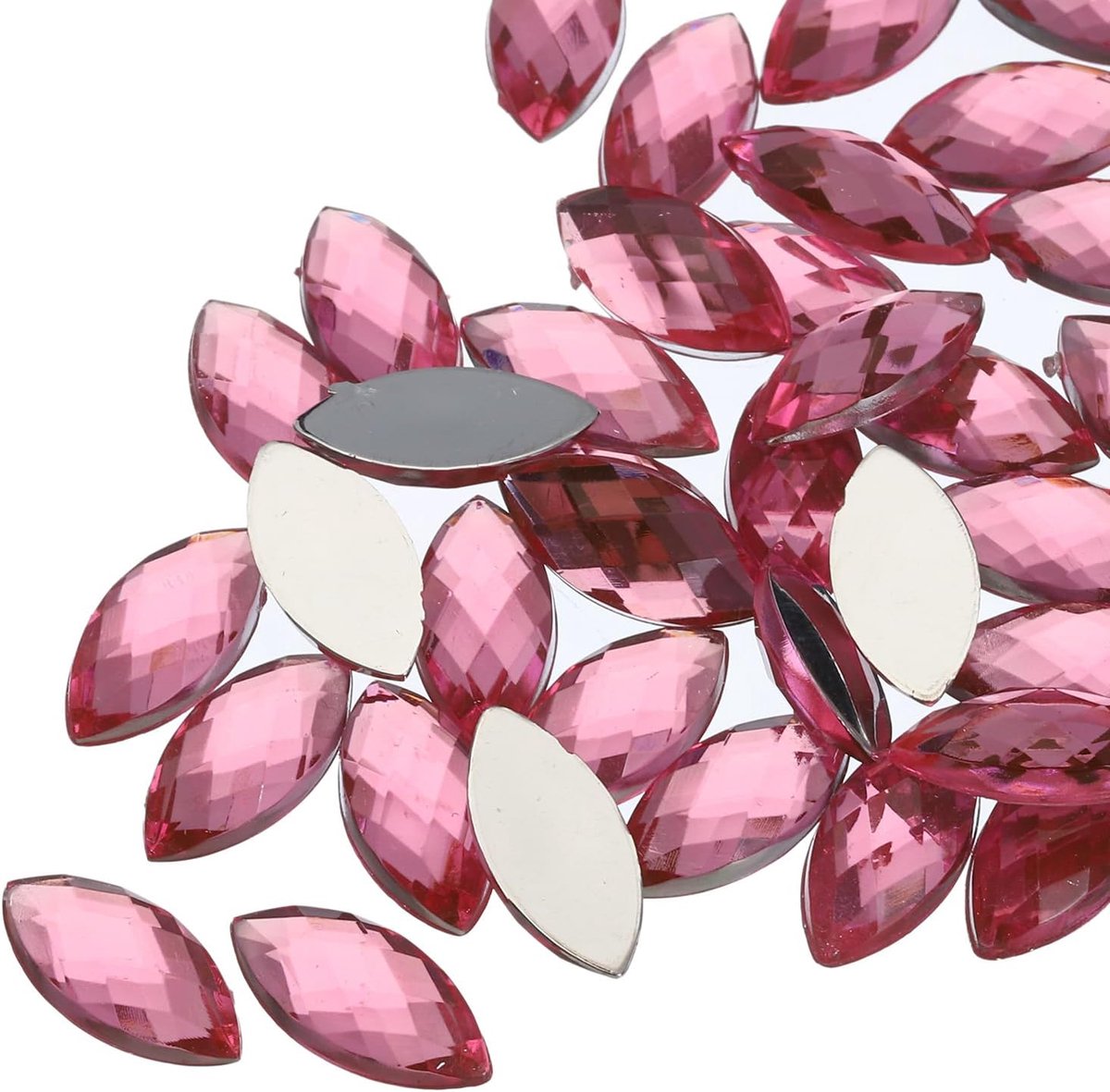 100 stuks acryl paardenoog-edelstenen, 4 x 8 mm, platte achterkant, kunststrassteentjes voor doe-het-zelf knutselen, kralen, bruiloft, gezichtsbeschildering, sieraden maken, lichtroze