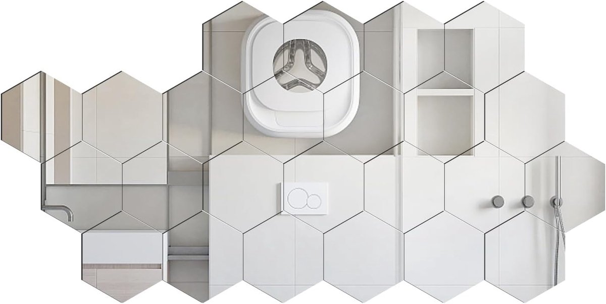 24 stuks zeshoekige acryl spiegelstickers, zelfklevende muurstickers, woondecoratie-muurstickers, decoratie, geschikt voor muren, woonkamer, badkamer, slaapkamer (126 x 110 x 63 mm)