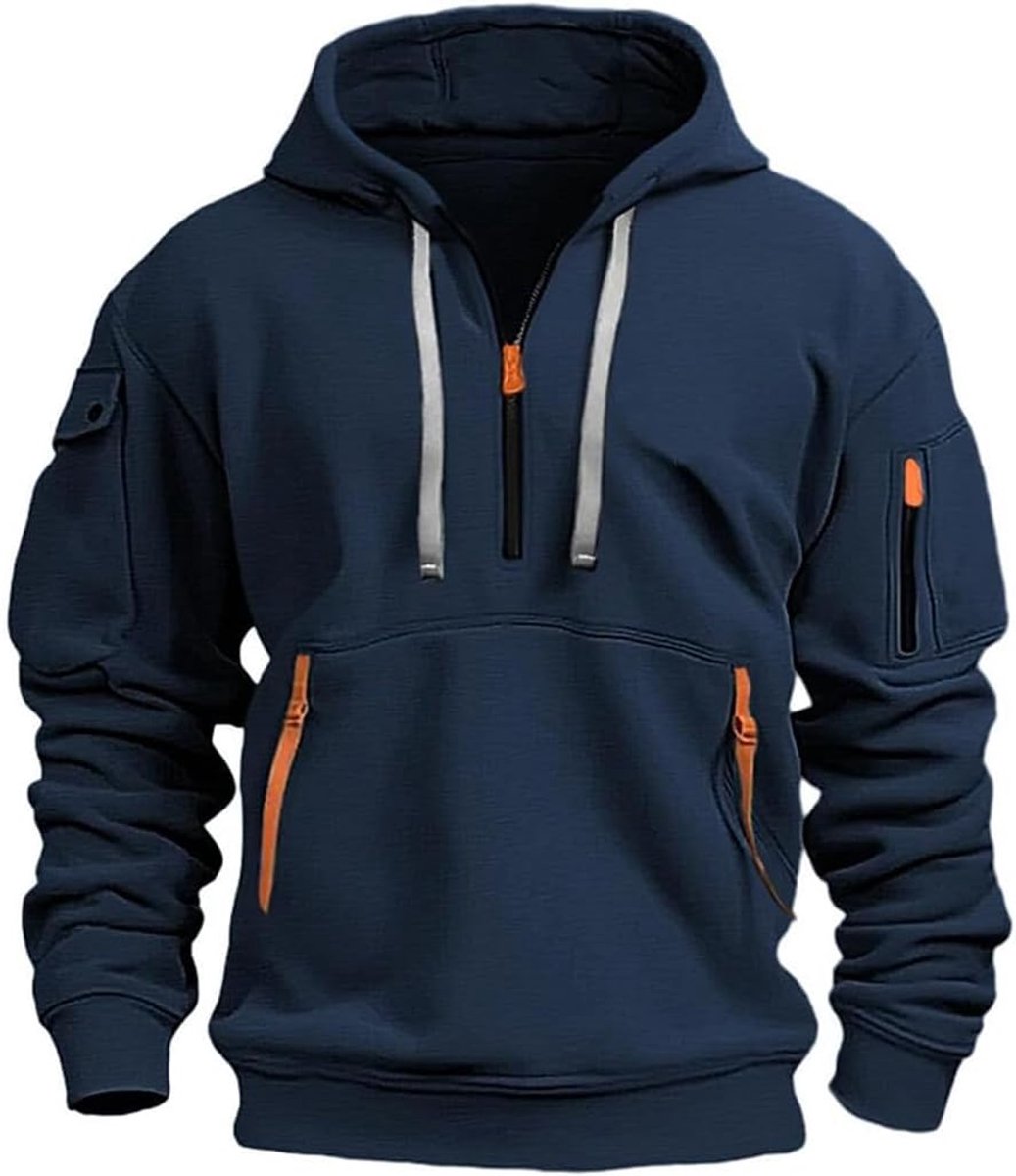 Herentrui met capuchon en ritssluiting, lange mouwen, effen, dik, warm