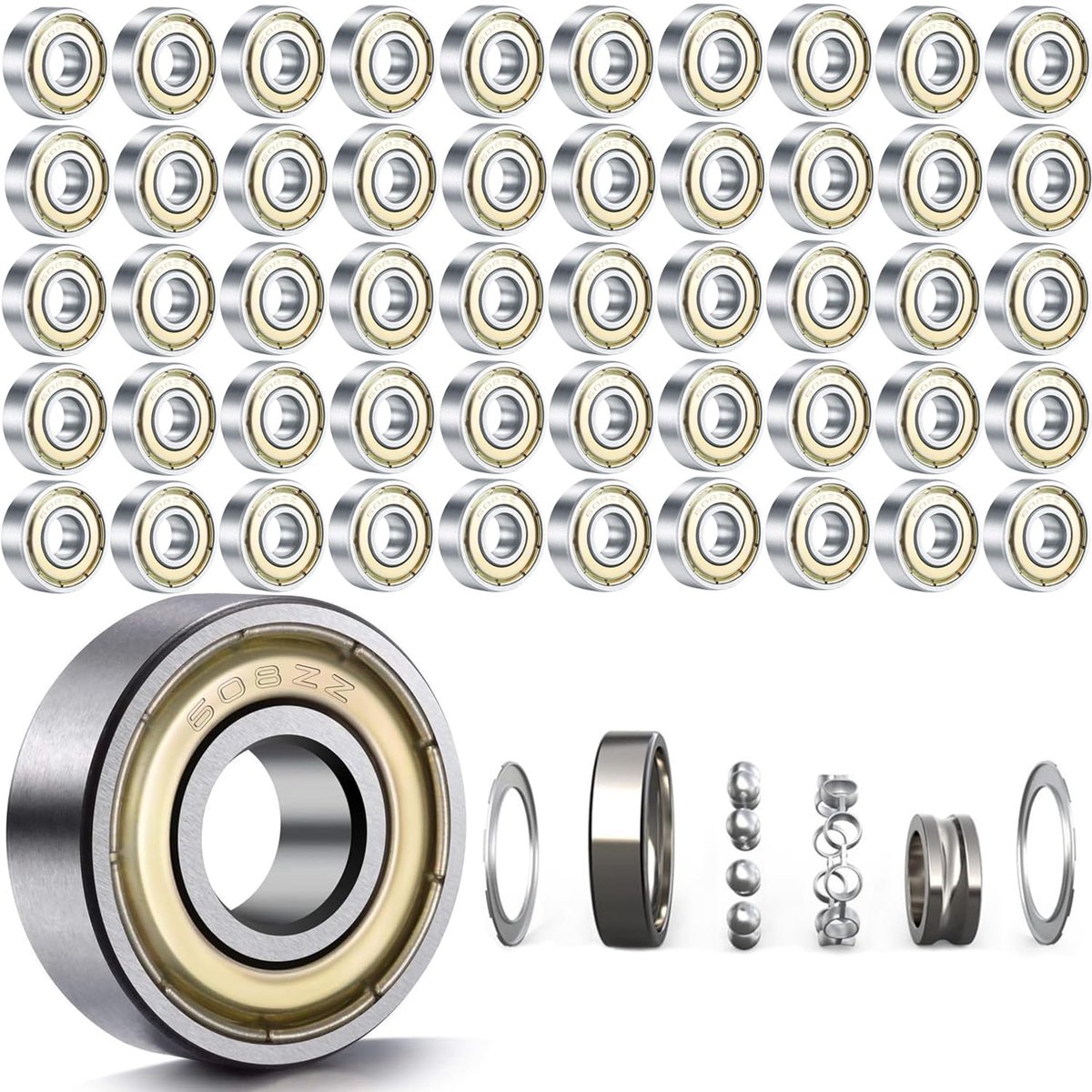 Lagers 608, 608ZZ Kogellagers koolstofstaal metaal Double Shielded miniatuur groefkogellagers voor skateboard scooter inline skates