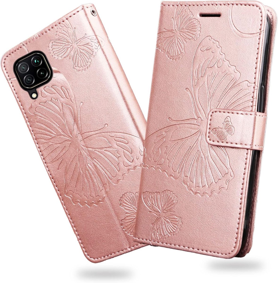 Hoesje voor Huawei P40 Lite/Nova 6 SE, Kaartenvakken en Horizontale Standfunctie Magneet Hoesje voor Huawei P40 Lite/Nova 6 SE, RoséGoud
