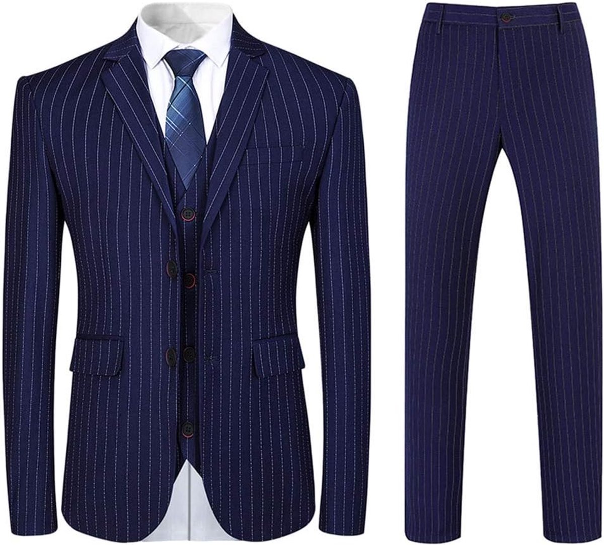 3-delig pak slim fit krijtstreep formele pakken inkeping revers jurk blazer vest broek