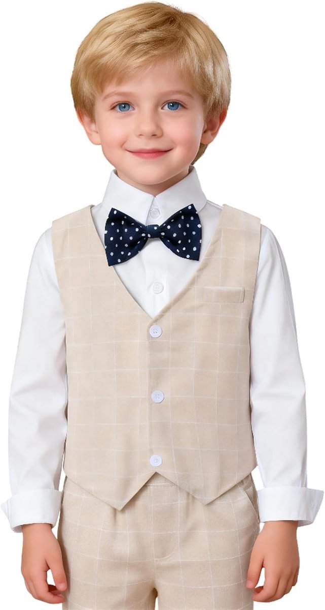 Mintgreen Gentleman Pak voor Babyjongens, Overhemd met Lange Mouwen, Vlinderdas + Gilet + Broek, maat: 1-4 jaar