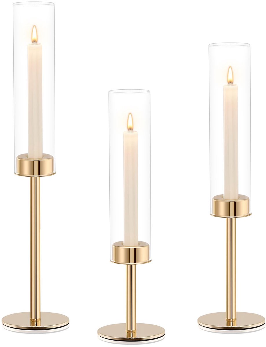 Glazen Kaarsenhouder Set (3 stuks) – Windbestendig – Kaarsenhouder – Diverse Maten – Geschikt Voor Bruiloften, Kerstfeesten En Haarddecoratie – Goud