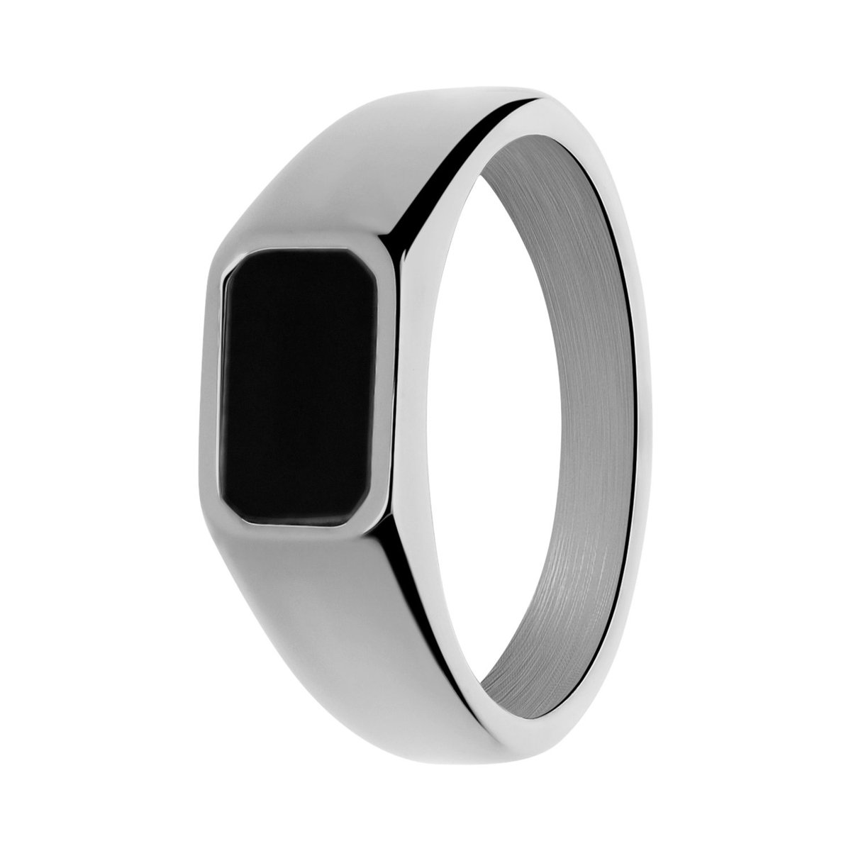 Lucardi Kinder Stainless steel ring met zwarte agaat - Ring - Staal - Zilverkleurig - 19 / 60 mm