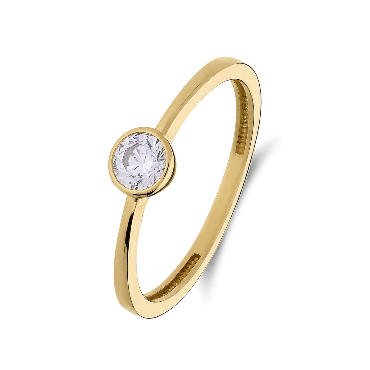 Lucardi Dames 14 karaat gouden ring met zirkonia 4mm - Ring - 14 Karaat Goud - Goud - 17.50 / 55 mm