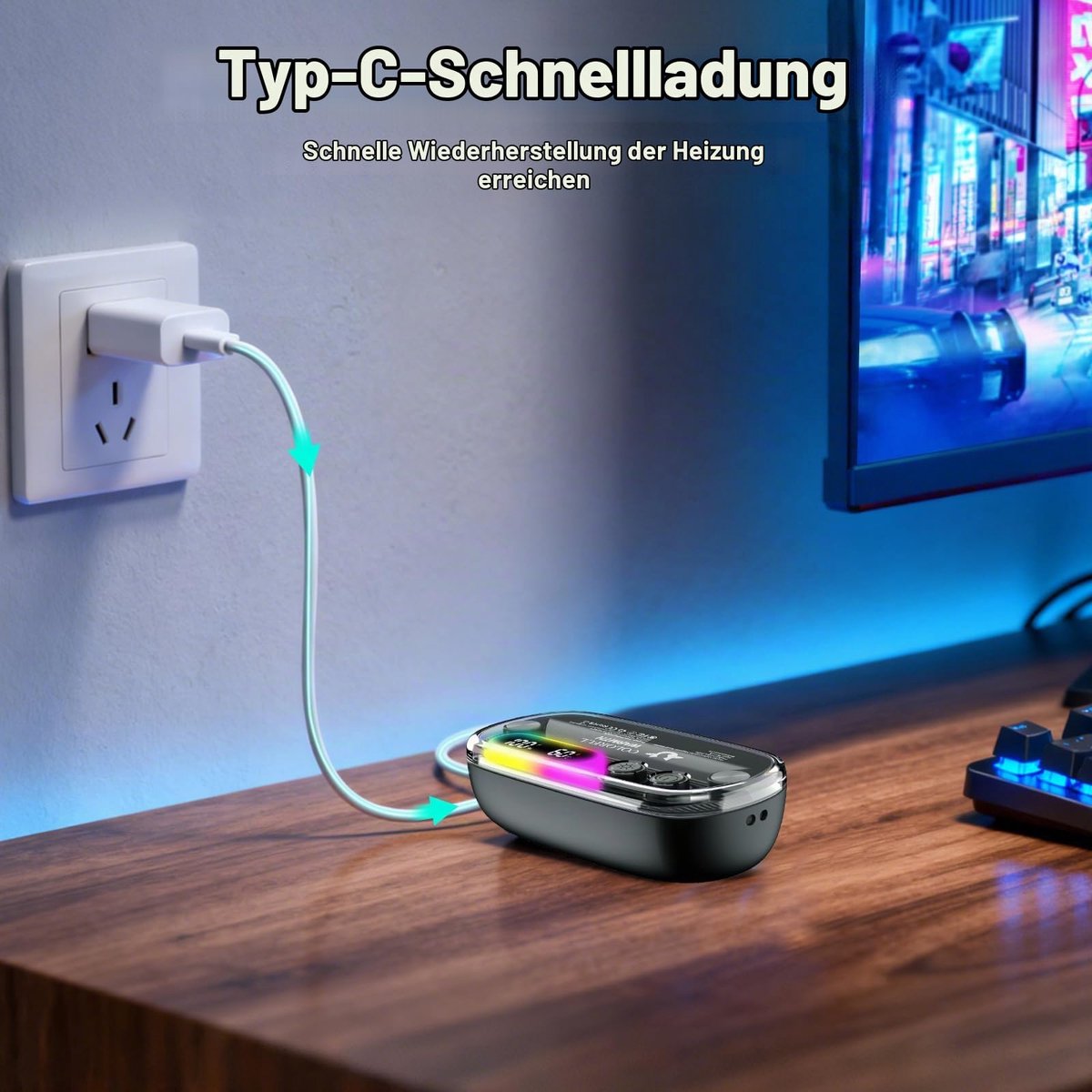 Namajunas - Elektrische hand warmer - 4 standen temperatuur regeling - Toont temperatuur en batterij percentage - Met RGB verlichting - Langdurige warmte - De perfecte winter musthave - Magnetisch handwarmer voor in de zak - Draagbare - Mini — cadeau in Gadgets - foto 6