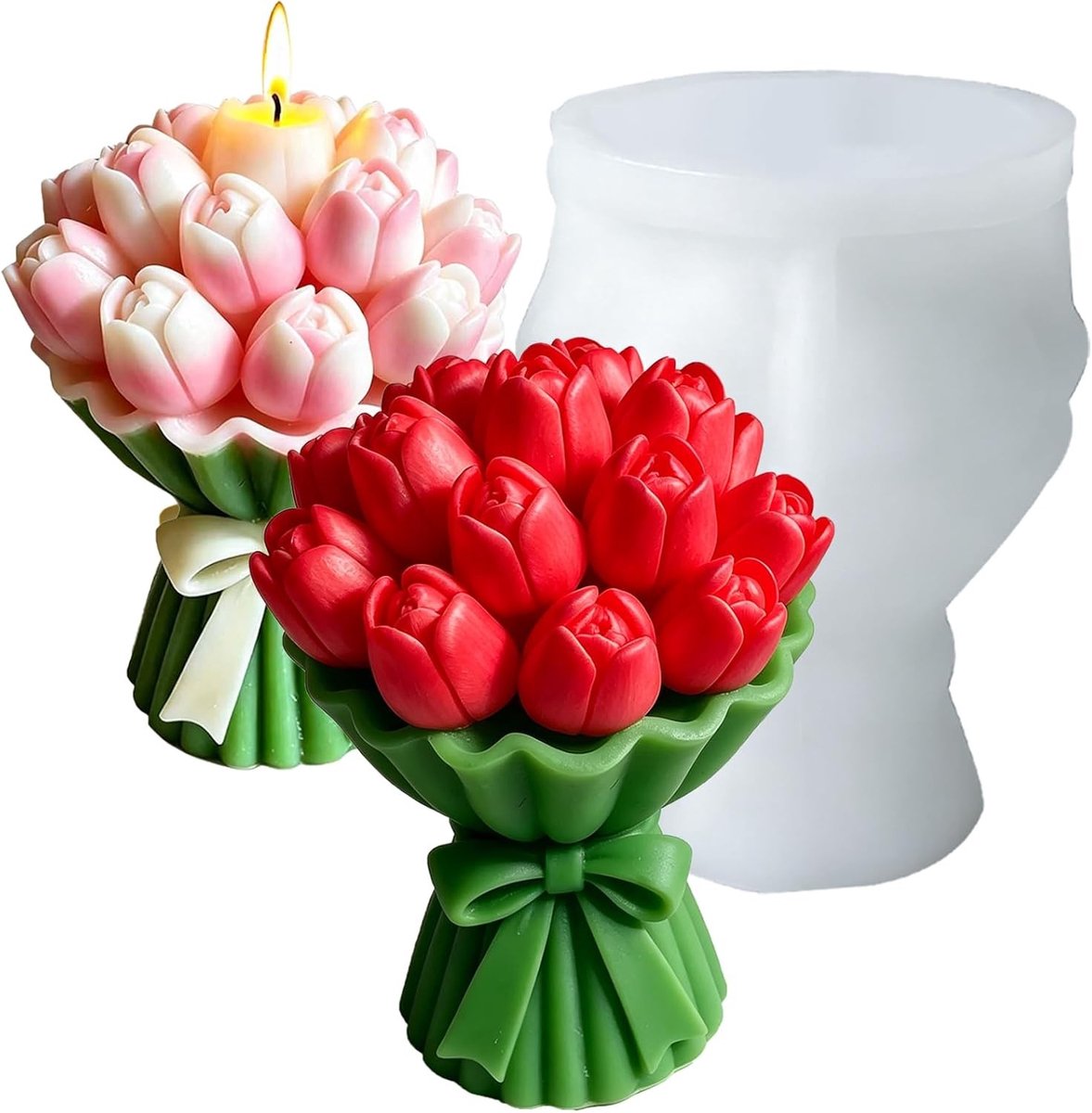 Siliconen Gietvormen voor Bloemen - Tulpenboeket, Betonnen Mold voor Geurkaarsen en DIY Kerst- en Valentijns Cadeaus, Resin Ambacht