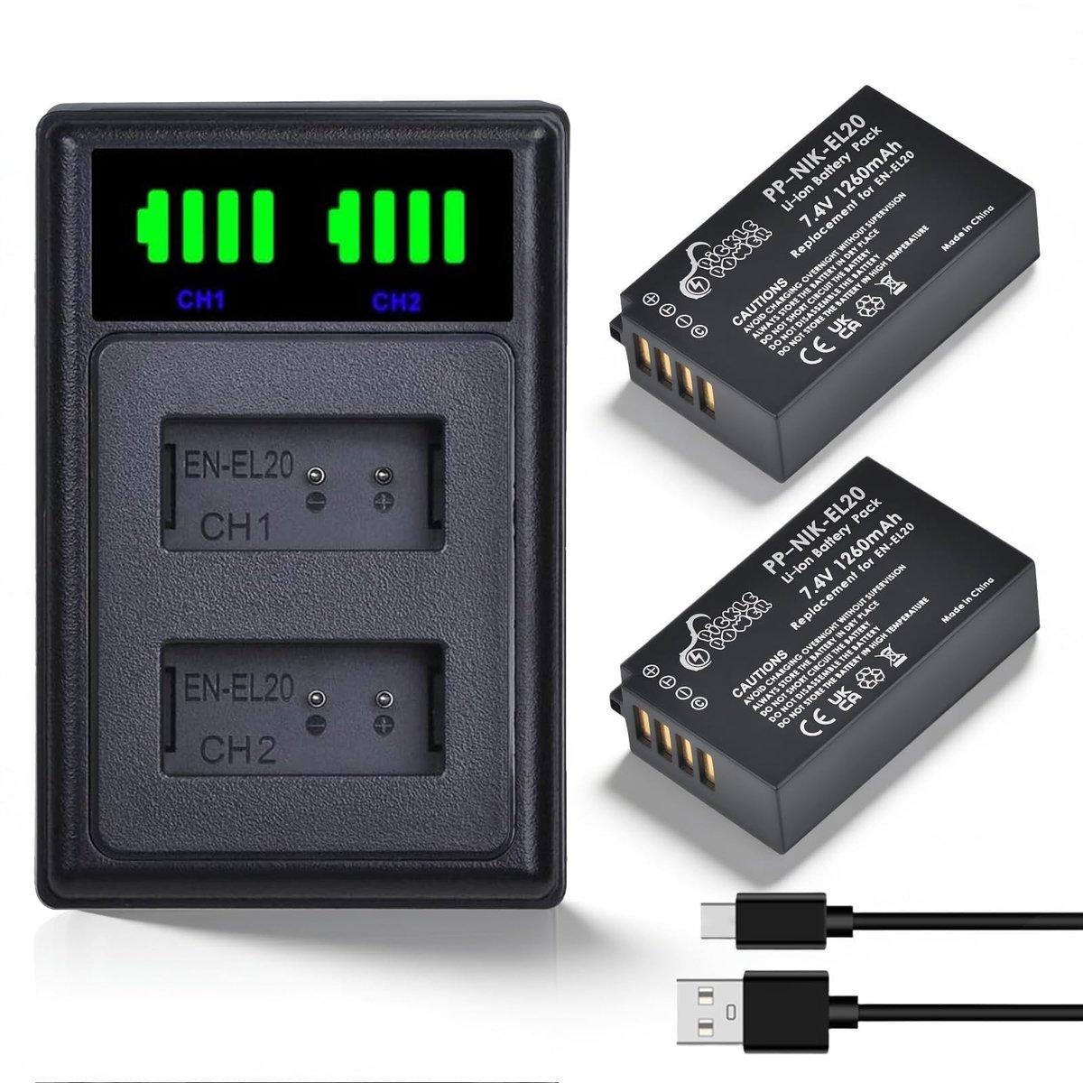 SolidKeus - EN-EL20 Accu en Oplader, 2 Stuks voor Nikon Coolpix