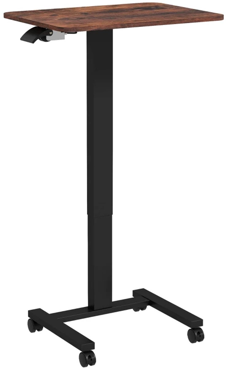 Zit-sta Bureau met 4 Wielen - Zit Sta Bureau - In Hoogte Verstelbaar - Laptoptafel - Computerbureau - Computer Tafel - Bureautafel - Desk - Game Bureau - 65 x 48 x 68-108 cm - Bruin + Zwart