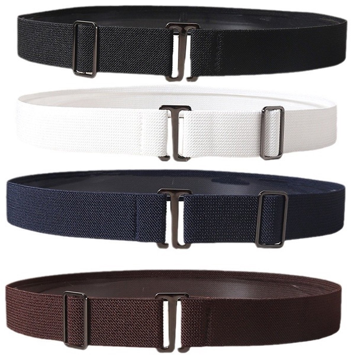 4 stuks Elastische riem – Onzichtbare elastische riem – Stretchriem – Riem zonder gesp – Taille-accentuerende riem – 3 cm breed – Geschikt voor jeans, pantalons en jurken – Meerkleurig