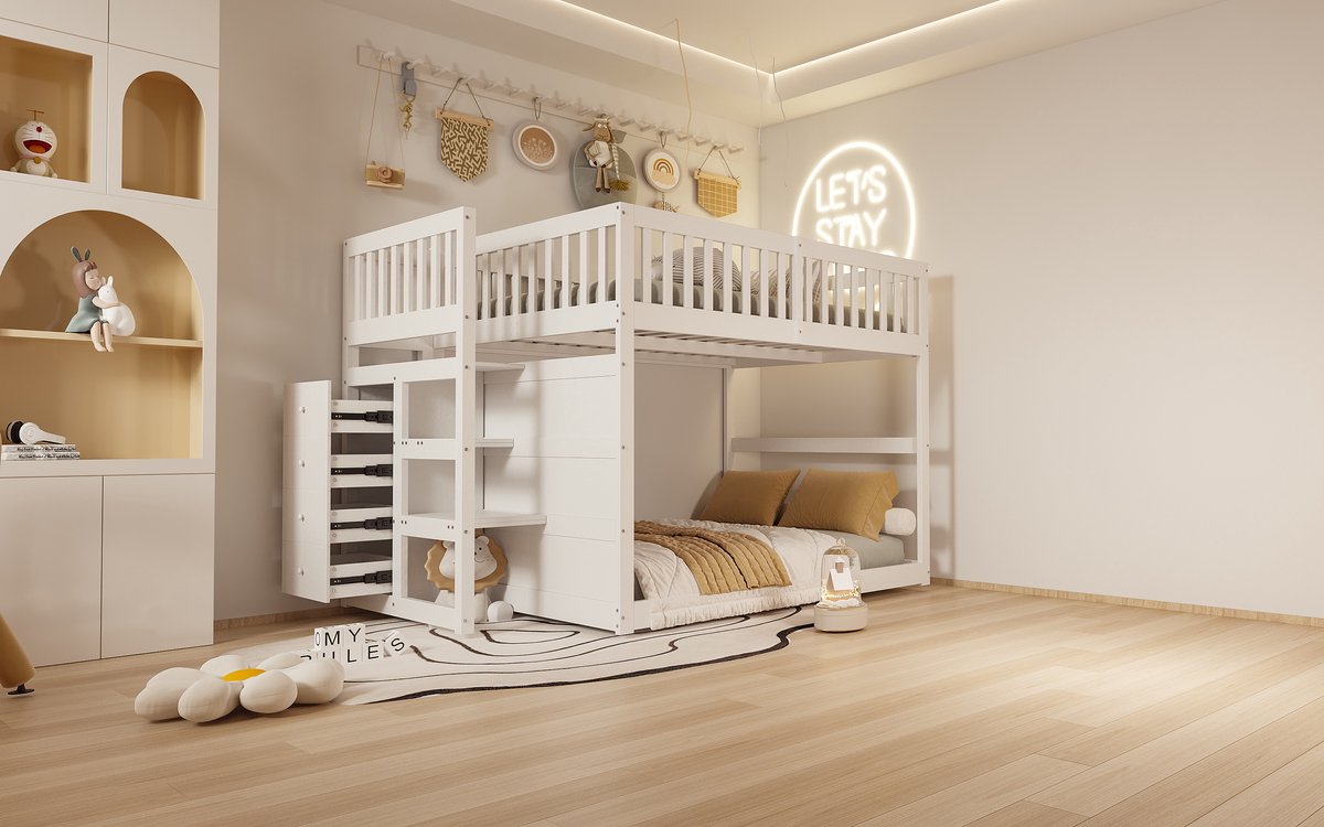 Bedframe - voor matras 140 x 200 cm - wit - met opbergruimte en lattenbodem - matras niet inbegrepen - voor de slaapkamer
