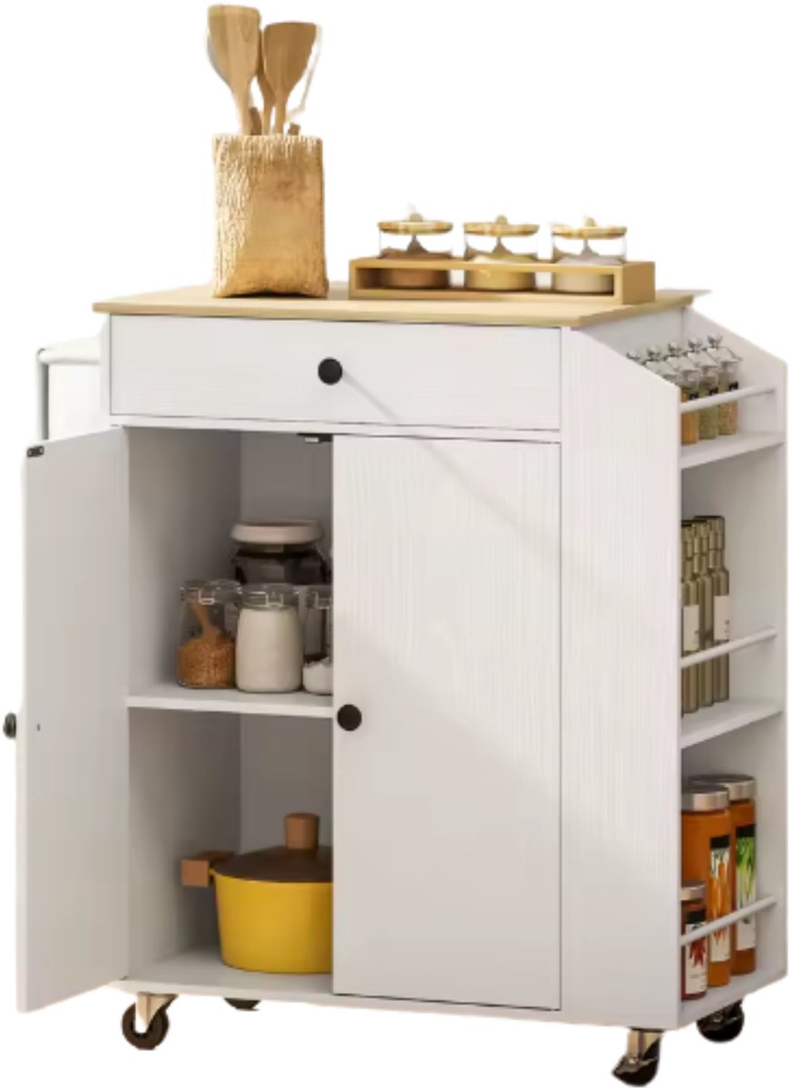 NordHaus Keukeneiland - Keukentrolley - Kruidenrek - Verstelbare plank en 35 kg draagvermogen - 82 x 38 x 86,5 cm Wit