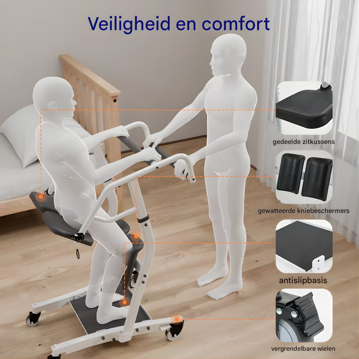 Ondersteunende lift – Voor ouderen / patiëntentransport – Revalidatie, spieroefeningen en valpreventie – Wit