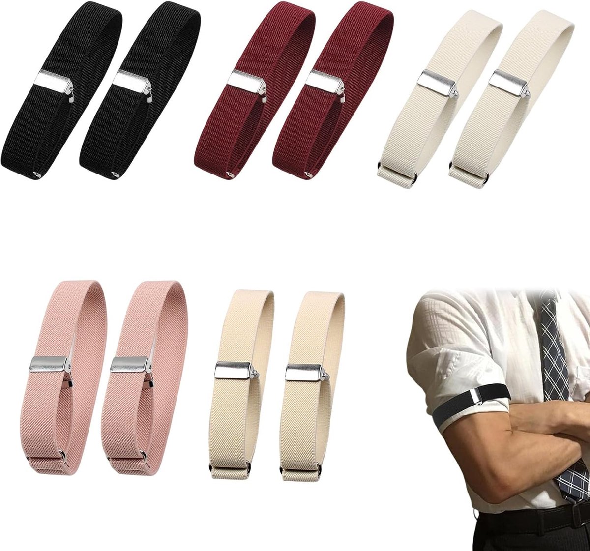 Elastische armhouders voor hemd, anti-slip mouwfixers, verstelbare armband voor heren en dames, duurzaam polyester, ideaal voor kantoor en formele gelegenheden, 32x2 cm, mouwbanden, kledingaccessoires, modehulp