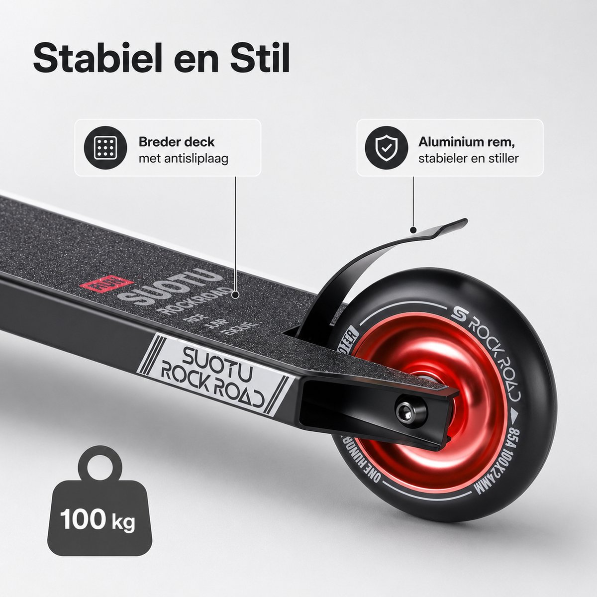 Suotu Stuntstep - Step - Kinderstep - Speelgoed Jongens/Meisjes - Maximale stuurhoogte: 78 cm - Aluminium - Buitenspeelgoed - Zwart/Rood — afbeelding 3