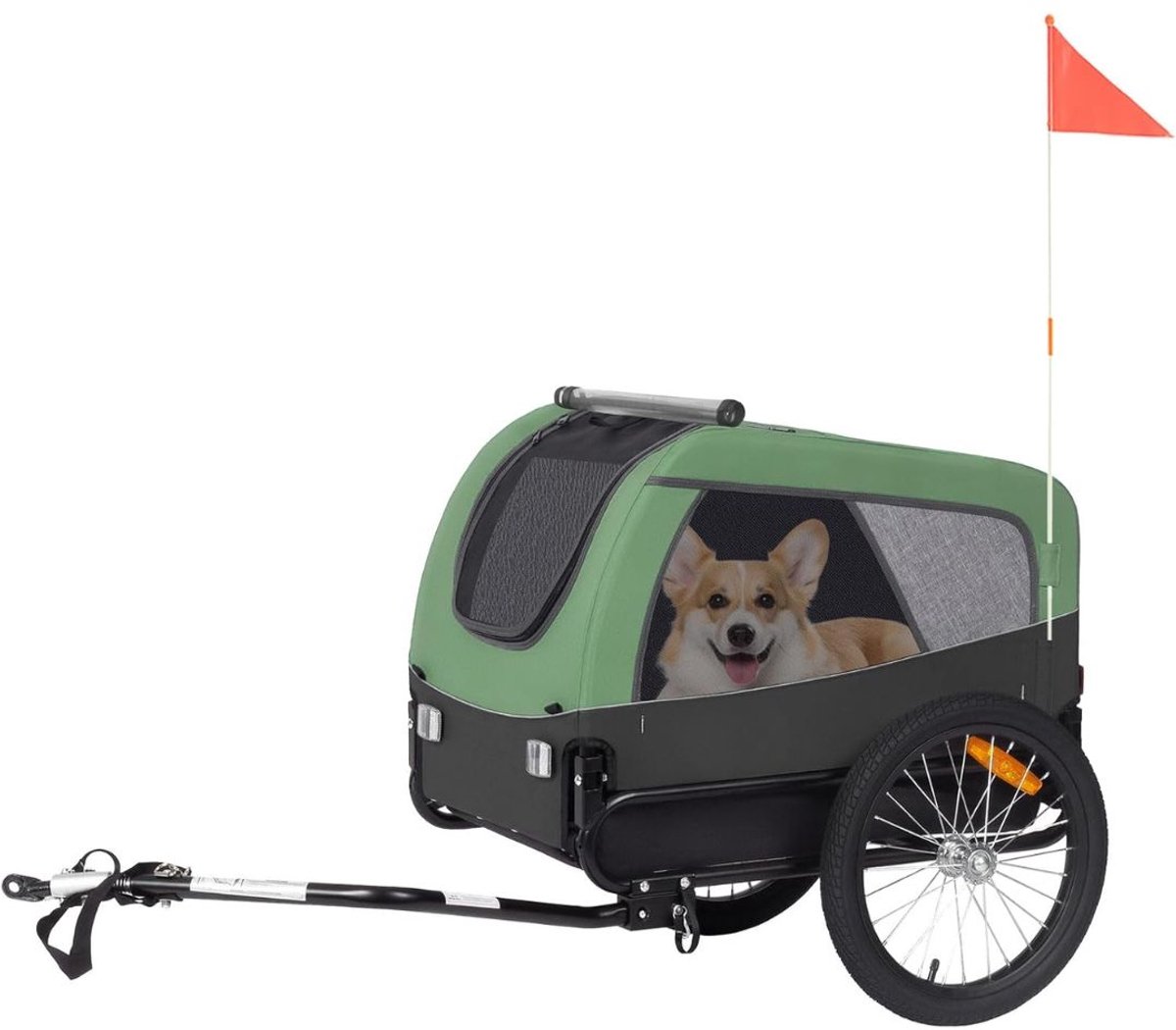 NIVA® Hondenfietskar - Universele Fietskoppeling - Opvouwbare Winkelwagen - Zwart/Groen - 129cm x 65cm x 70cm