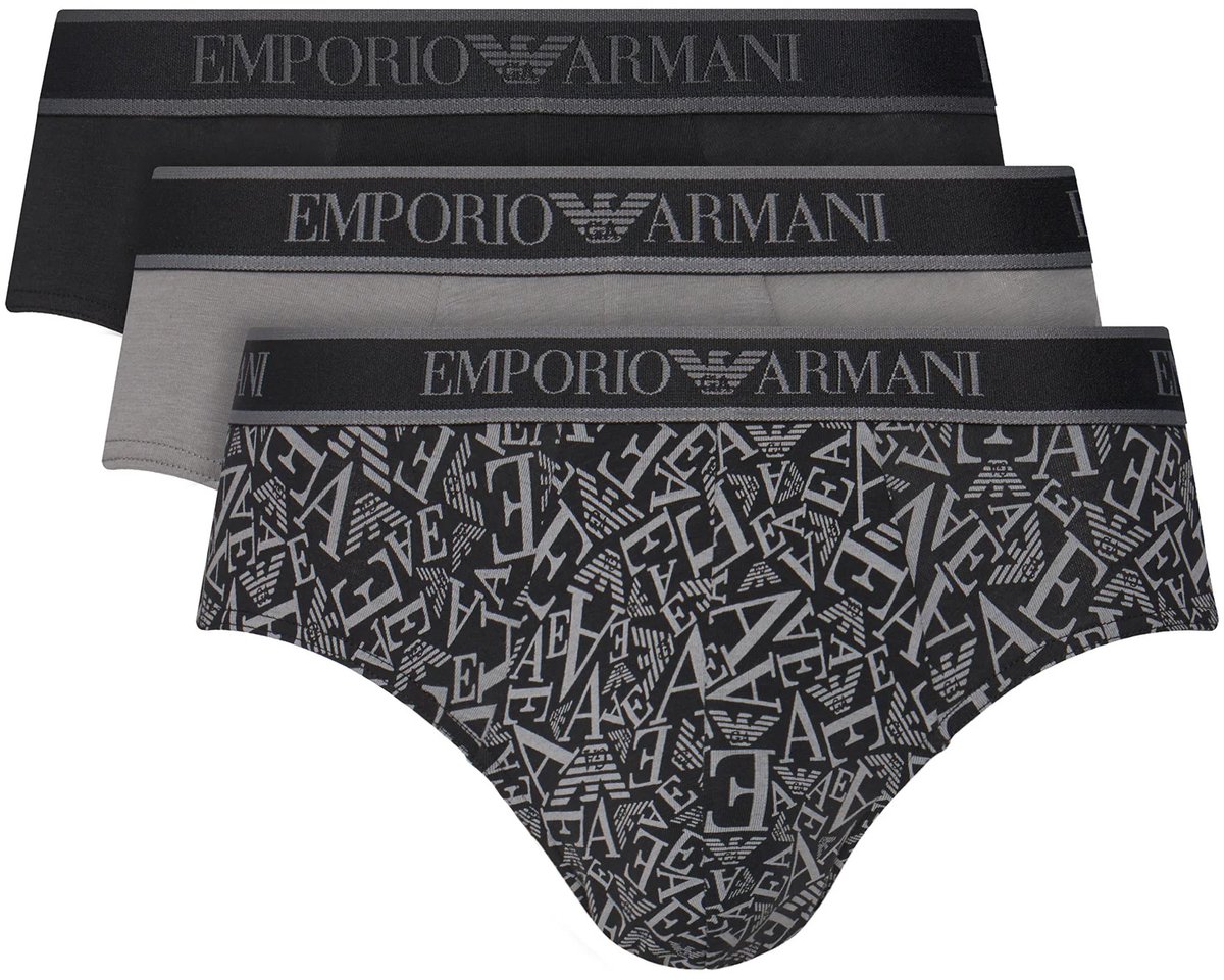 Armani Heren Slips – 3-pack met Logo zwart - grijs