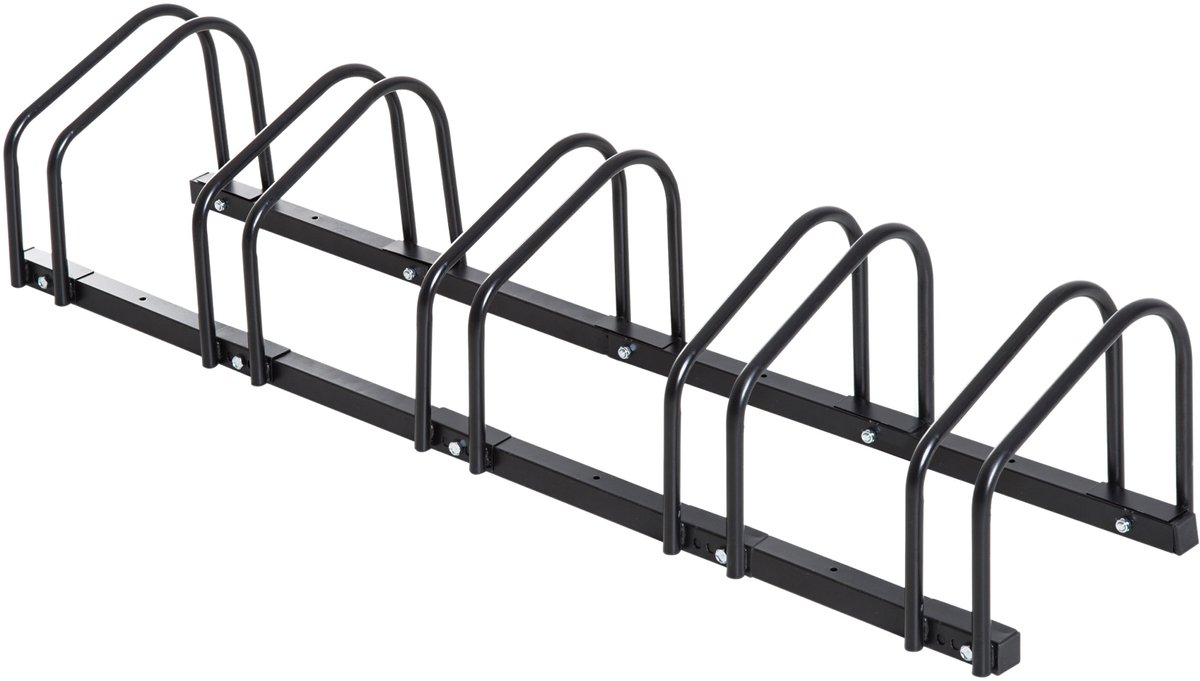 Fietsenrek voor 5 fietsen – 65 mm – Afmetingen: lengte 145 × breedte 33 × hoogte 27 cm – van staal – zwart