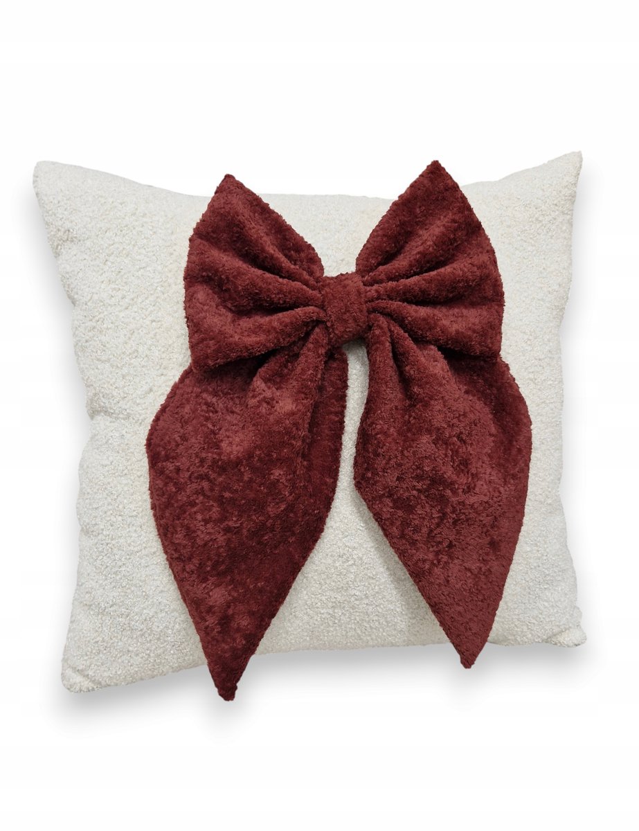 Feestelijke Decoratieve Kussen Beige met Bordeau Strik 45x45cm
