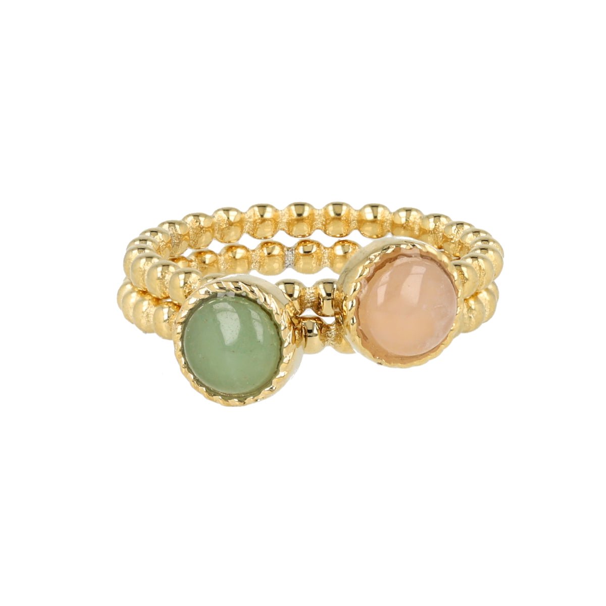 My Bendel - Ringen Set Green Aventurine Rose Quartz - met Luxe Cadeauverpakking | Sieraden Voor Dames | Maat 17.00 Mm / Maat 53