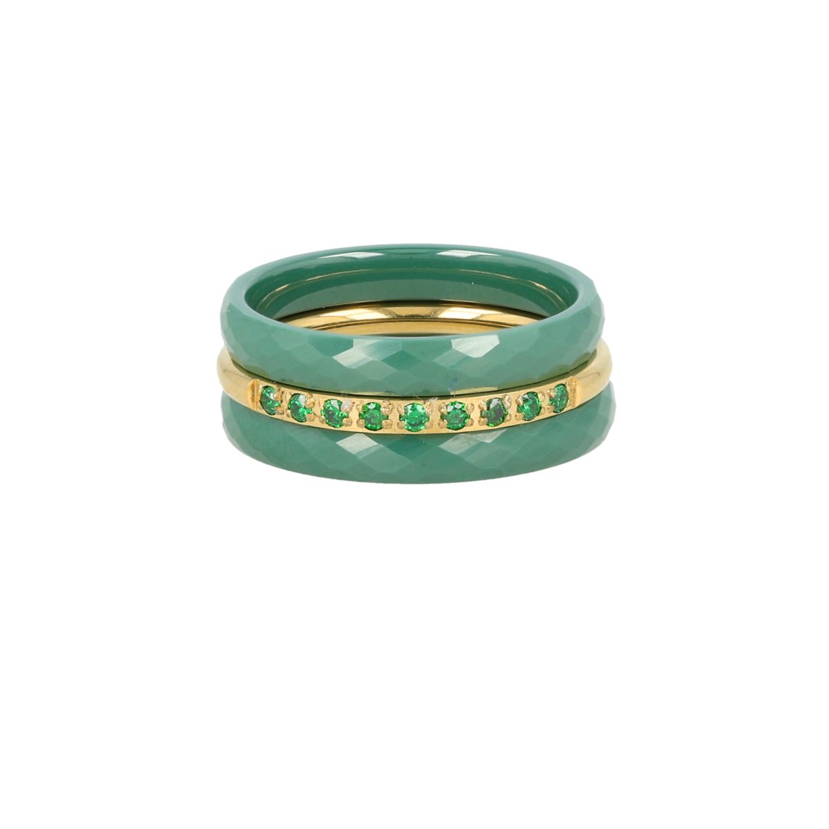 My Bendel - Ringen Set Groen Keramiek - met Luxe Cadeauverpakking | Sieraden Voor Dames | Maat 18.00 Mm / Maat 57
