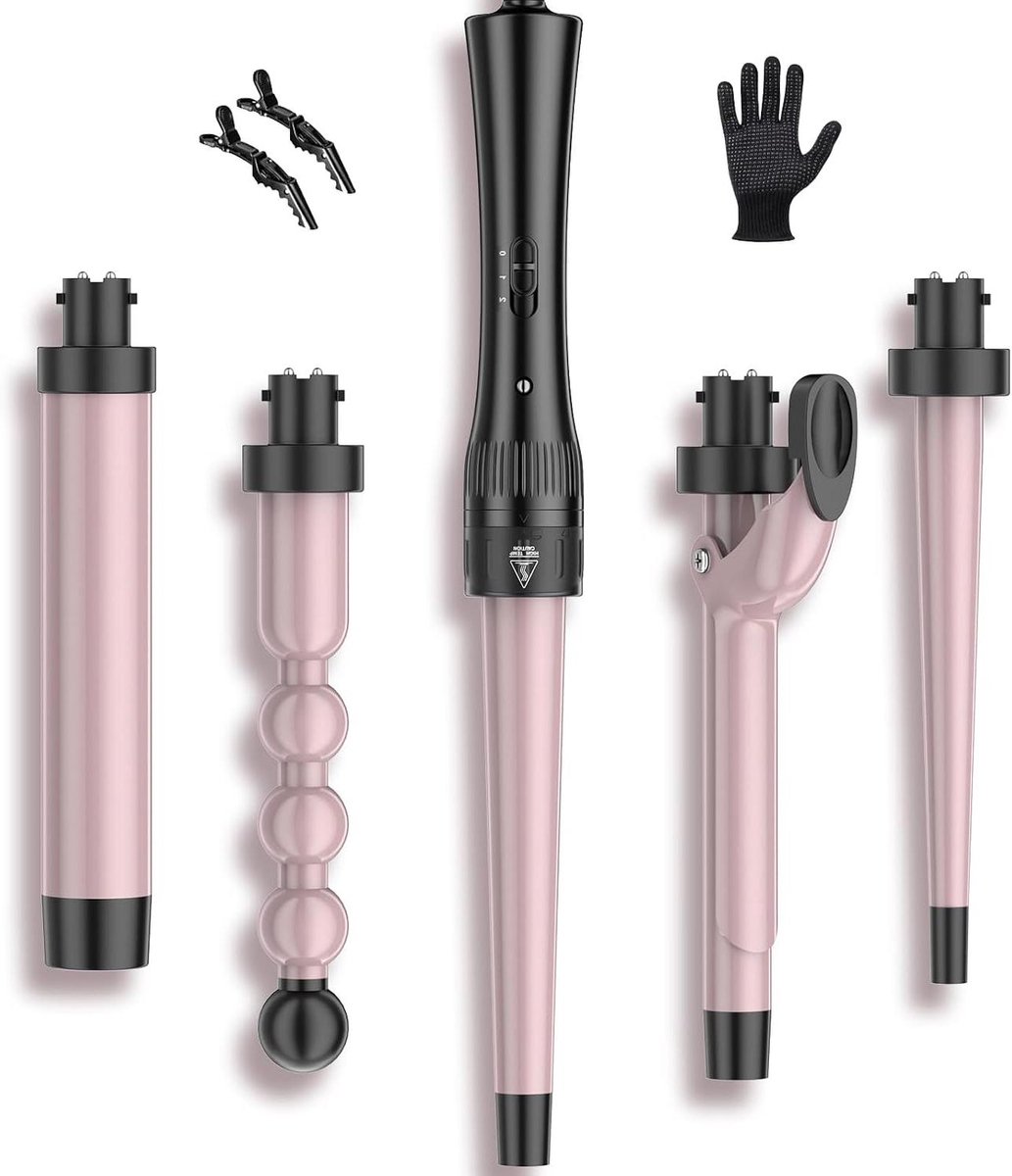 Krultang set - Haarstyling tools - Diverse looks - 5 verwisselbare barrels - 10mm-32mm - Zwart
