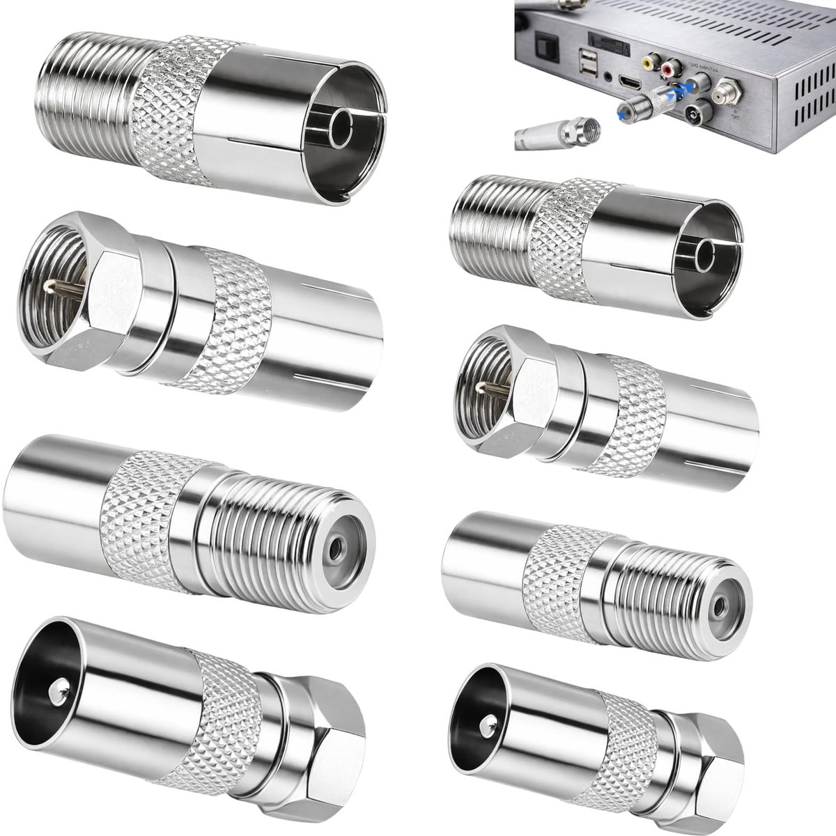 SolidKeus - Set van 8 Coaxiale Kabelconnectoren voor TV en Antenne