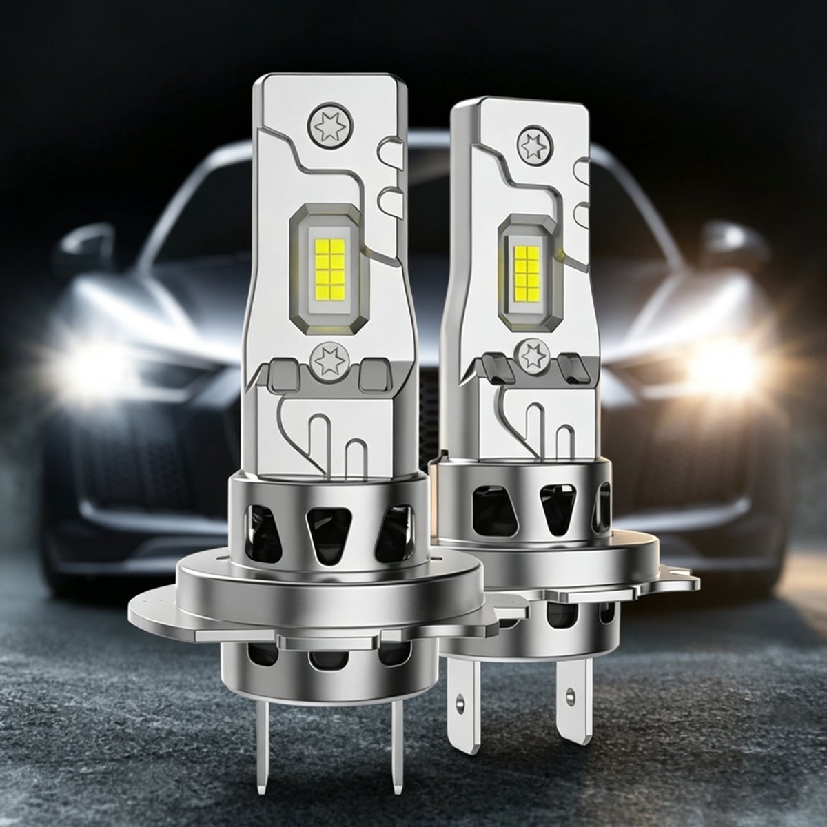 LED H7 autokoplampen – Plug-in montage – 12-24V-60W – 13000LM helderheid – Intelligente temperatuurregelingschip – Aluminiumlegering van luchtvaartkwaliteit –2pcs — Stille ventilatorkoeling – 6000K wit licht