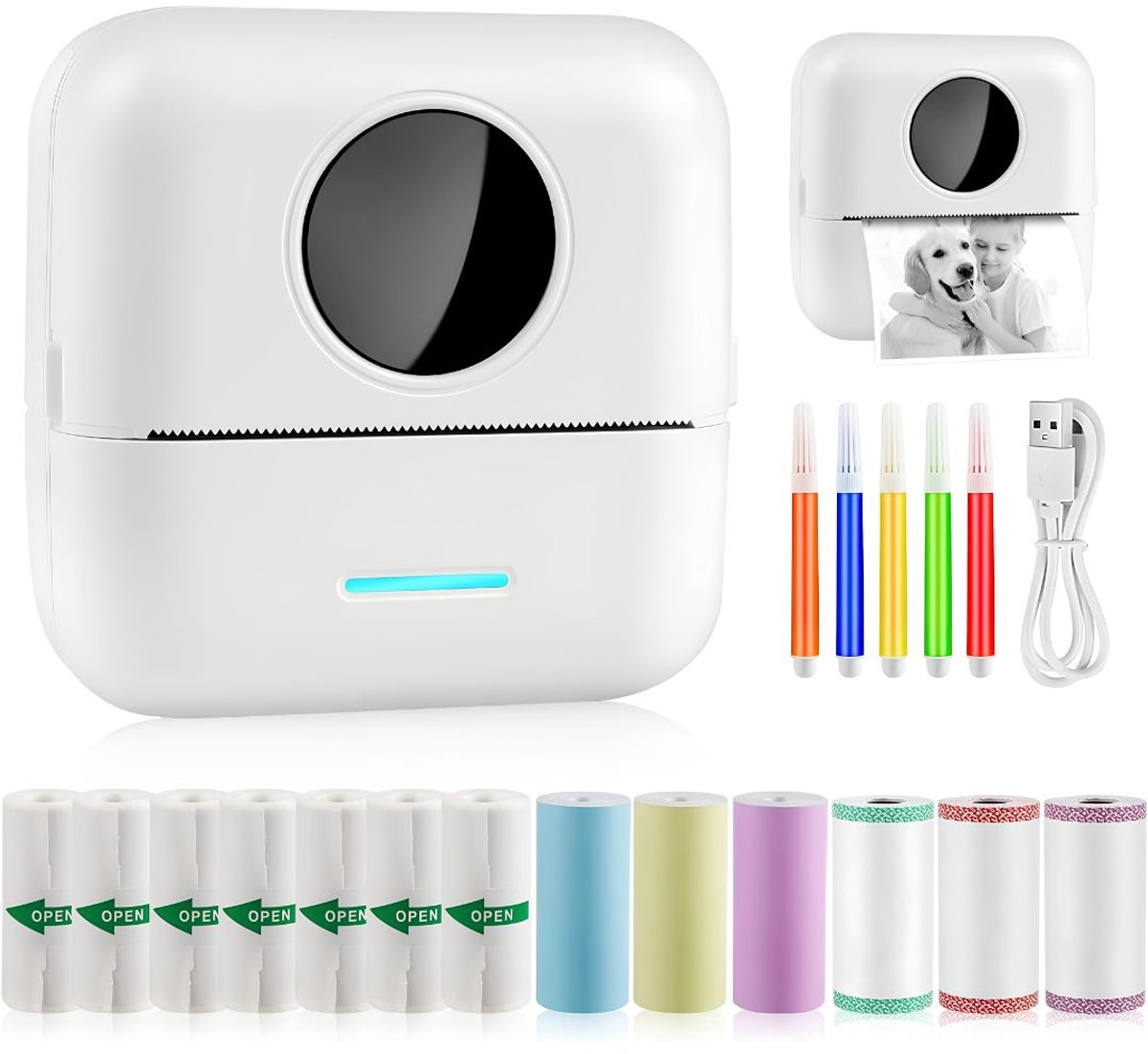 NIVA® Mini Printer - Zakprinter - Mini Printer voor Mobiel - Wit - 4cm x 9cm x 3cm
