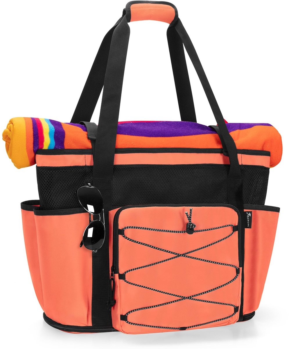 SolidKeus - Grote Mesh Strandtas met Gescheiden Vakken