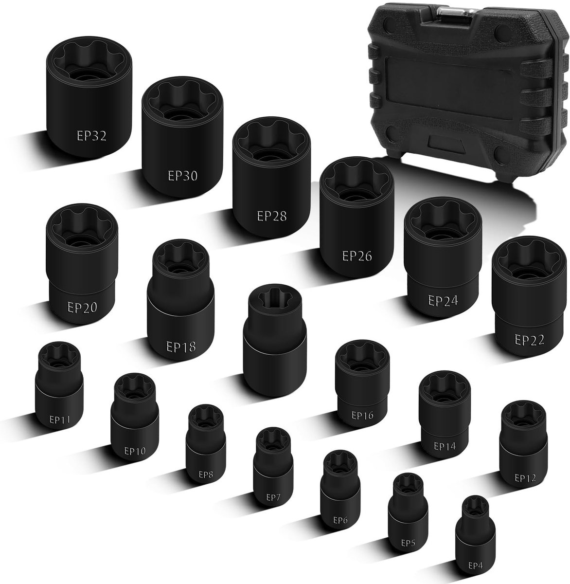 SolidKeus - 19 Stuks Torx Plus Dopsleutelset voor Auto, Externe E-Torx