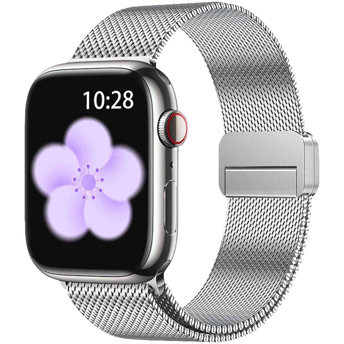SolidKeus - RVS Mesh Horlogeband voor Apple Watch met Magnetische Sluiting, Zilver