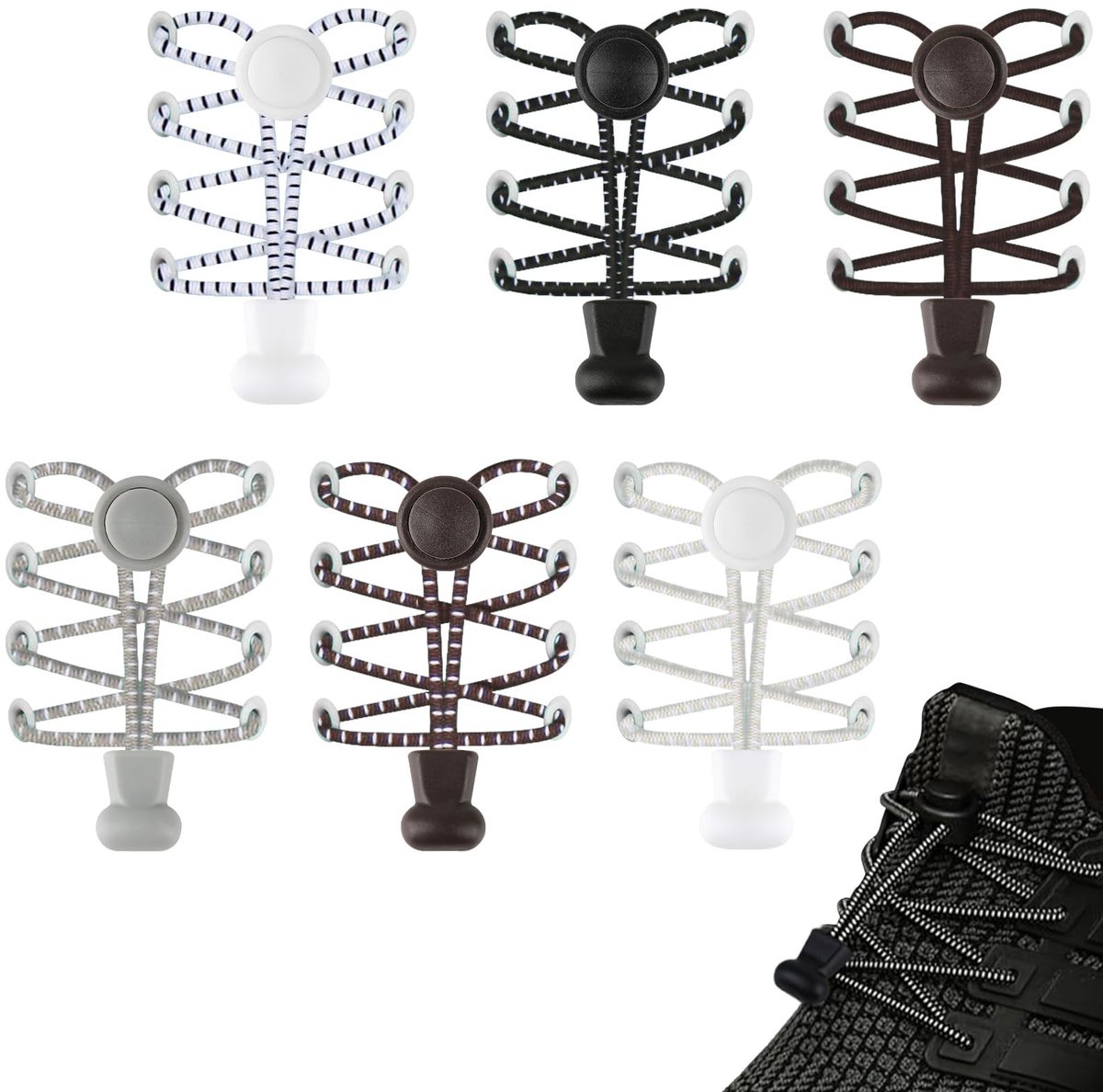SolidKeus - Set van 6 Paar Elastische Veters met Snelsluiting