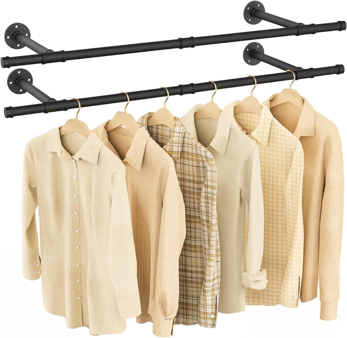 QUOVO® Kledingstang Wandmontage - Afneembaar Kledingrek - 2-Pack - Zwart - Buisvormig - 112 cm - Zwart - 29cm x 112cm x 29cm