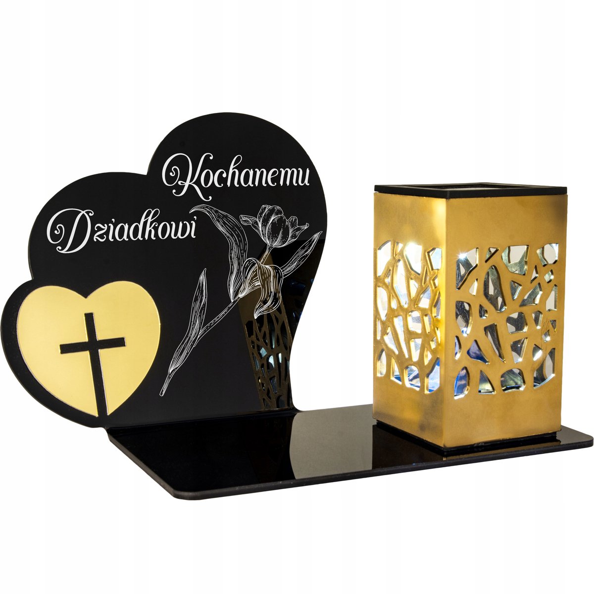 Gedenklantebl. Liefste Opa LED - Zwart/Goud - 14cm