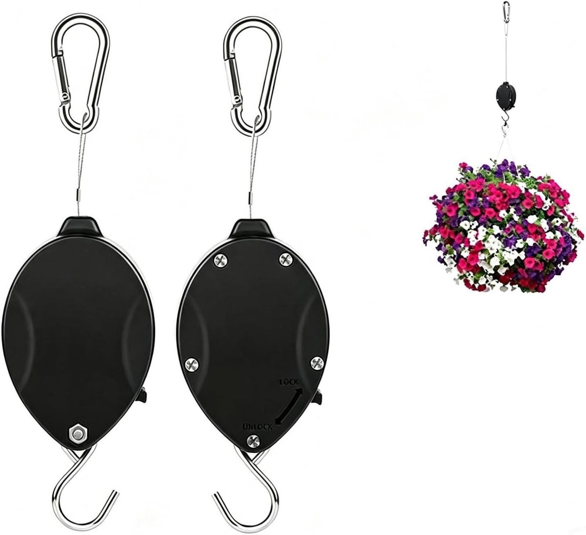 Hangstoellift - Zwart - - Uittrekbare Plantenhaken met Verstelbare Hoogte - Voor Planten en Bloempotten